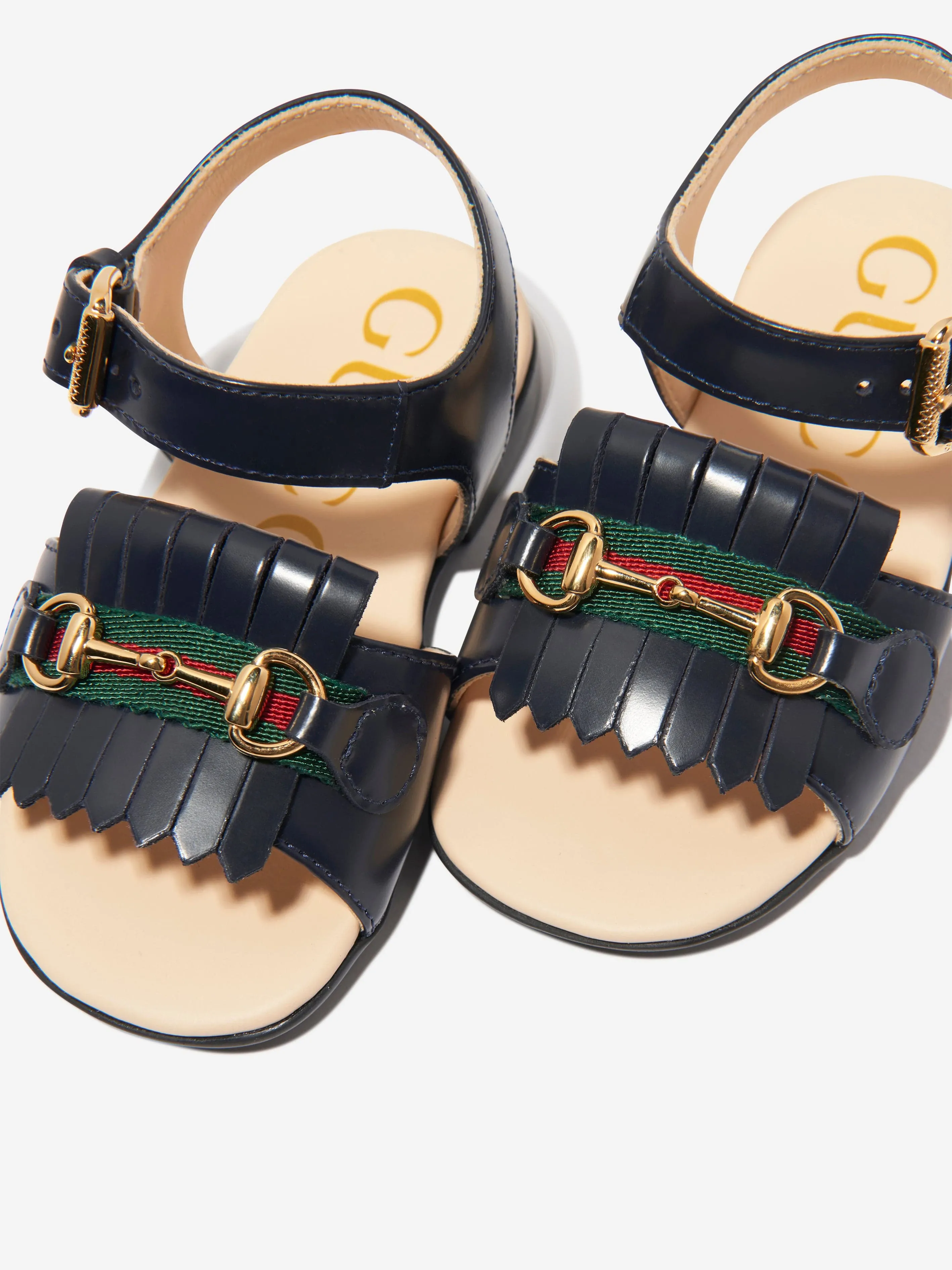 Gucci Girls Leather Horsebit Sandals in Navy