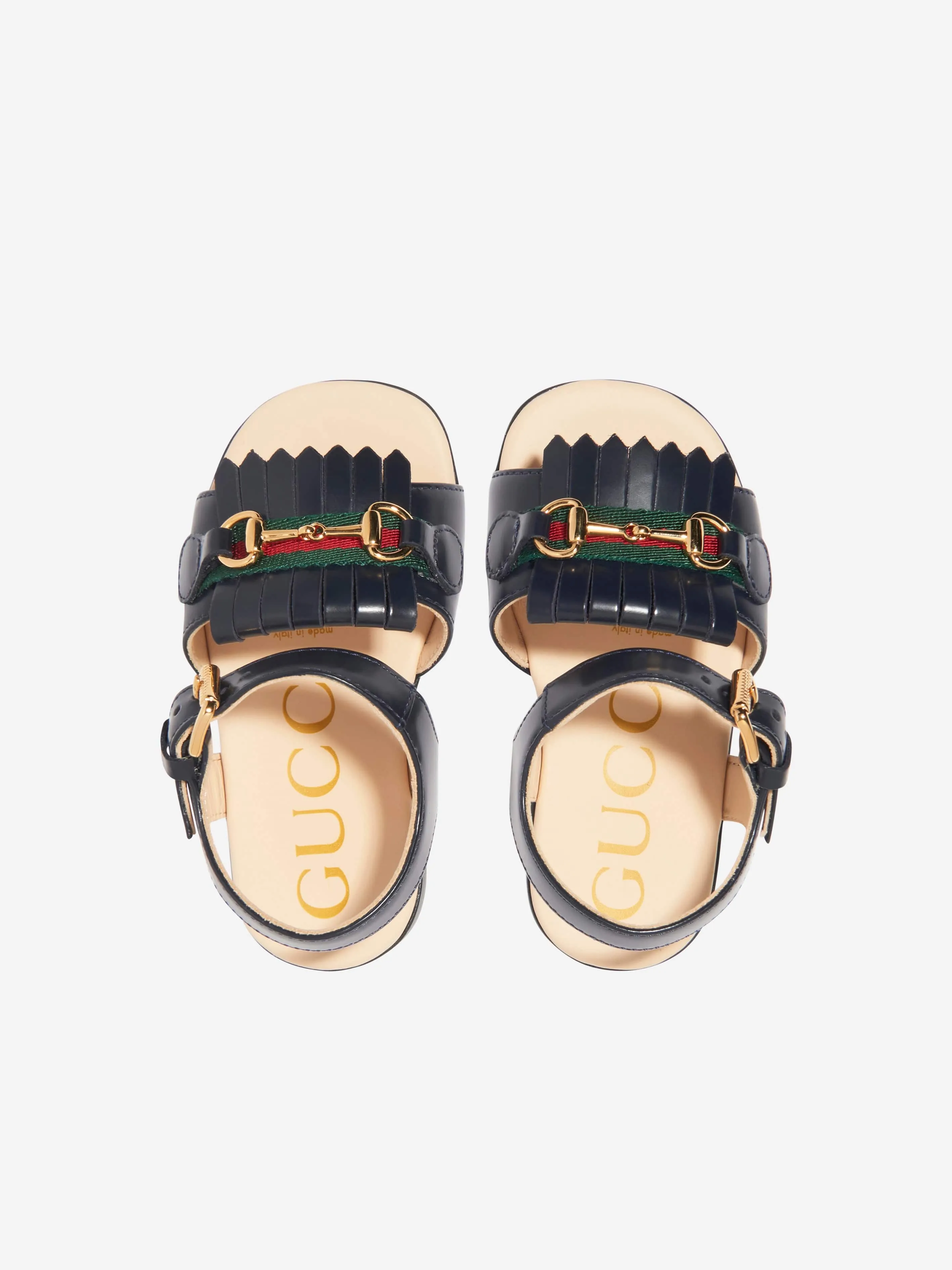 Gucci Girls Leather Horsebit Sandals in Navy