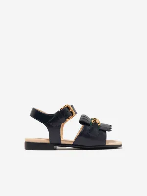 Gucci Girls Leather Horsebit Sandals in Navy