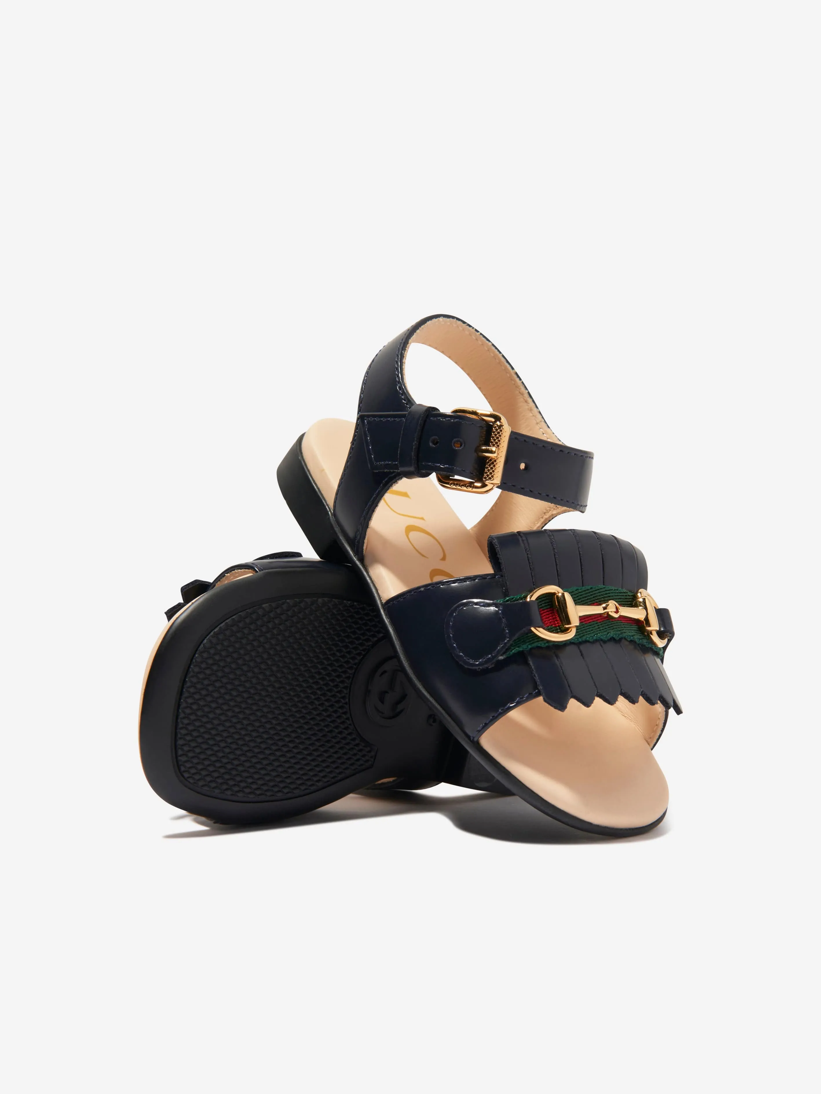Gucci Girls Leather Horsebit Sandals in Navy