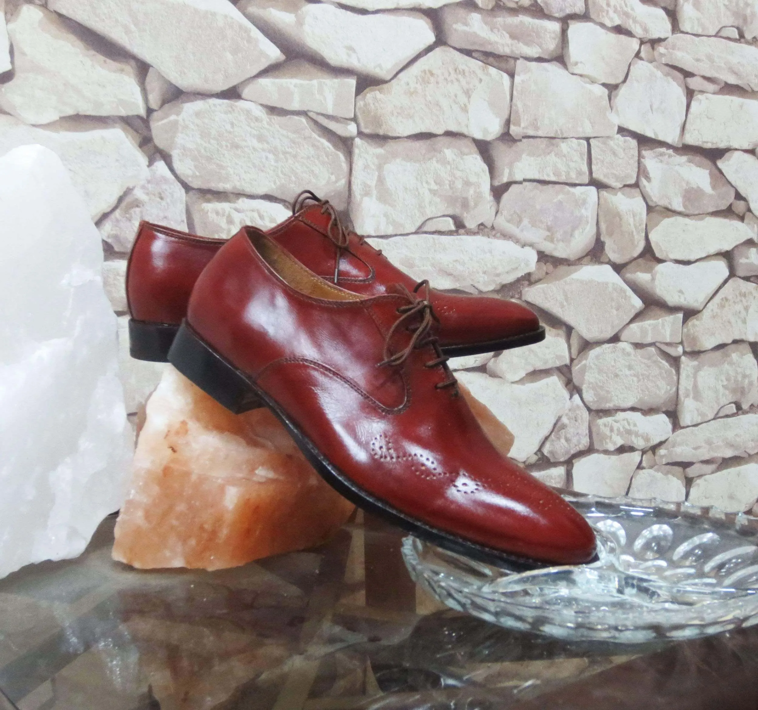 Handmade Burgundy Brogue Men's Leather Shoe