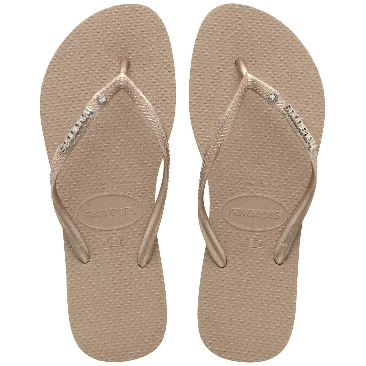 Havaianas Slim Logo Flip Flops Rose Gold