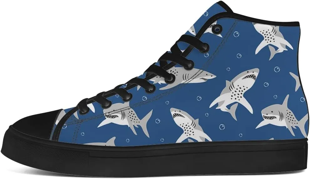 High Top Canvas Shoes for Men Women Shark High Top Sneakers Lace Up Casual Shoes