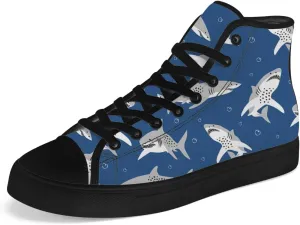 High Top Canvas Shoes for Men Women Shark High Top Sneakers Lace Up Casual Shoes