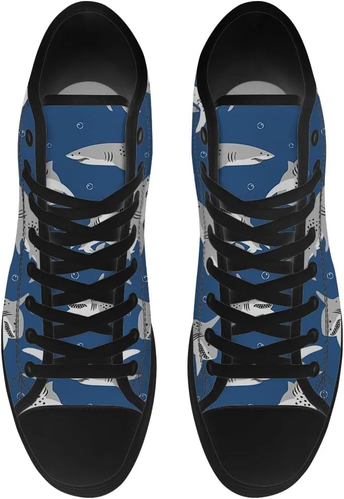 High Top Canvas Shoes for Men Women Shark High Top Sneakers Lace Up Casual Shoes