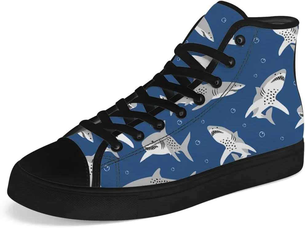 High Top Canvas Shoes for Men Women Shark High Top Sneakers Lace Up Casual Shoes