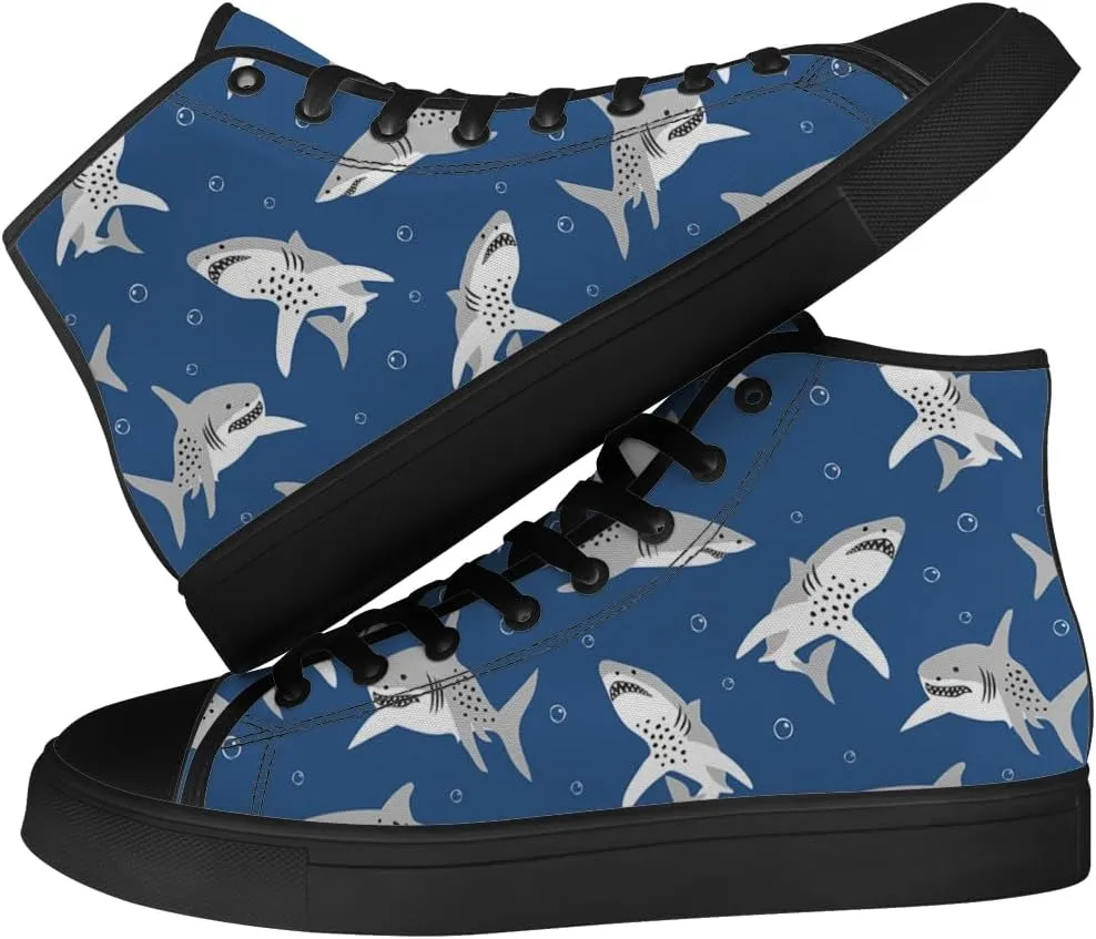 High Top Canvas Shoes for Men Women Shark High Top Sneakers Lace Up Casual Shoes