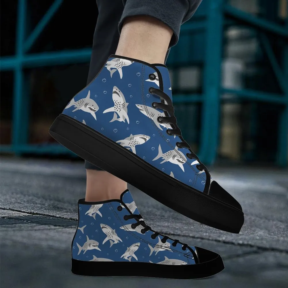 High Top Canvas Shoes for Men Women Shark High Top Sneakers Lace Up Casual Shoes