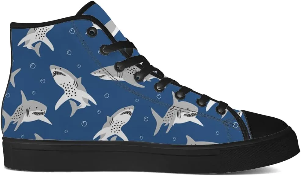 High Top Canvas Shoes for Men Women Shark High Top Sneakers Lace Up Casual Shoes