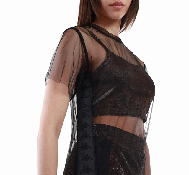 Maneuverable long term storage Kappa maglietta velo e top da donna 222 BANDA Sparkle Eder 3115W8W nero bronzo