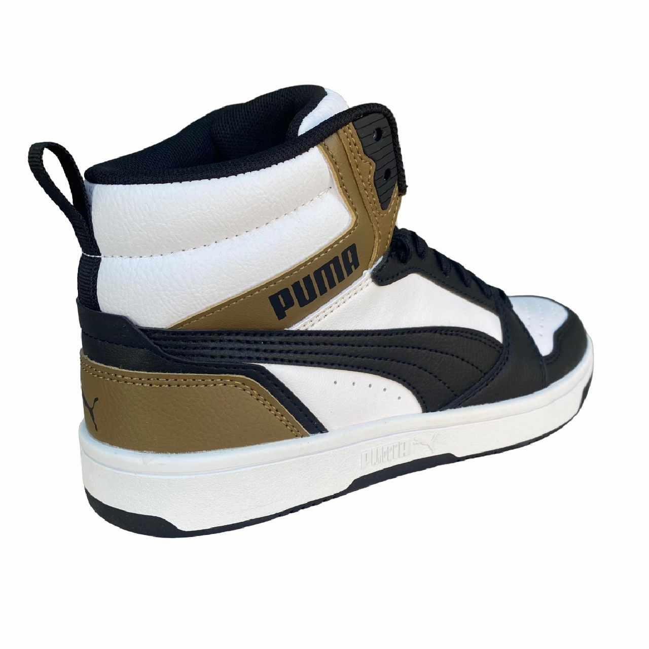 basketball shoes Puma Scarpa sneakers alta da ragazzo Rebound v6 Mid 393831 08 bianco-nero-cioccolato
