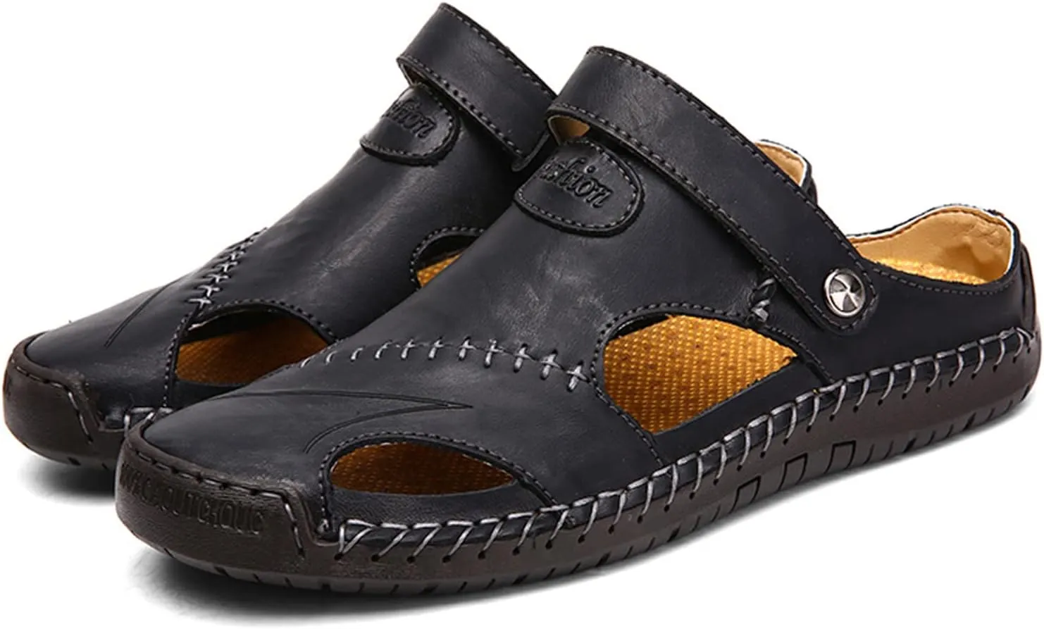 Honeystore Men's Leather Hollow Athletic Sandals Slip-on Roman Casual Shoes