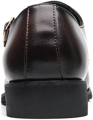 HOOENG Formal Shoes Dress Oxford for Men Slip On Round Burnished Toe Double Monk Strap Vegan Leather Block Heel Slip Resistant Low Top Walking