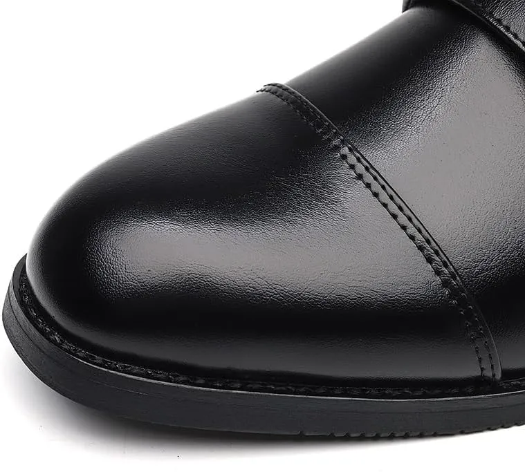 HOOENG Formal Shoes Dress Oxford for Men Slip On Round Burnished Toe PU Leather Double Monk Strap Cap Toe Rubber Sole Block Heel Slip Resistant Outdoor