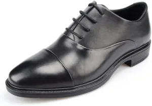 HOOENG Formal Shoes for Men Lace Up Cap Toe Round Toe Leather Anti-Slip Block Heel Rubber Sole Party