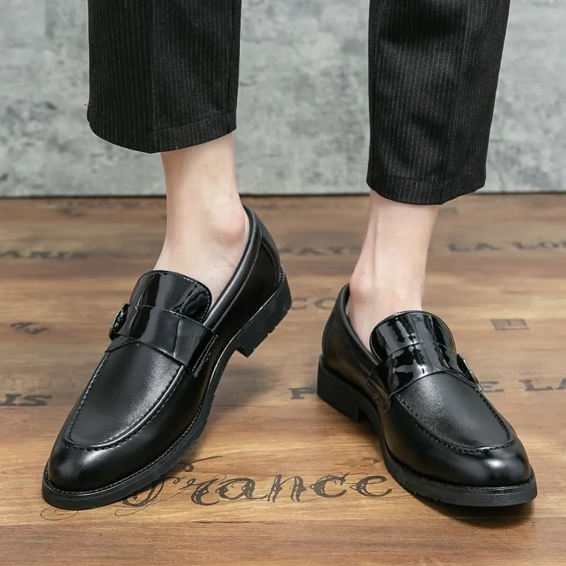HOOENG Oxford Formal Shoes for Men Slip On Pointed Toe Vegan Leather Apron Toe Monk Strap Slip Resistant Low Top Anti-Slip Block Heel Working
