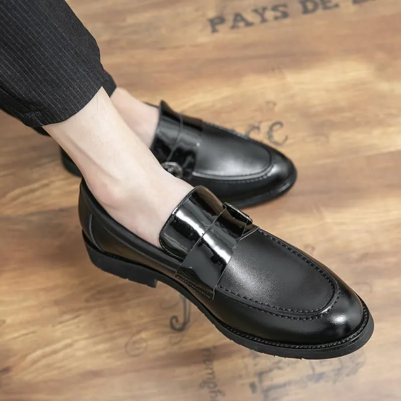 HOOENG Oxford Formal Shoes for Men Slip On Pointed Toe Vegan Leather Apron Toe Monk Strap Slip Resistant Low Top Anti-Slip Block Heel Working