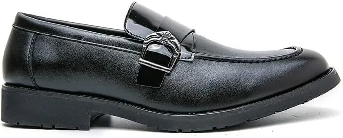 HOOENG Oxford Formal Shoes for Men Slip On Pointed Toe Vegan Leather Apron Toe Monk Strap Slip Resistant Low Top Anti-Slip Block Heel Working