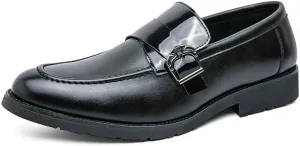 HOOENG Oxford Formal Shoes for Men Slip On Pointed Toe Vegan Leather Apron Toe Monk Strap Slip Resistant Low Top Anti-Slip Block Heel Working