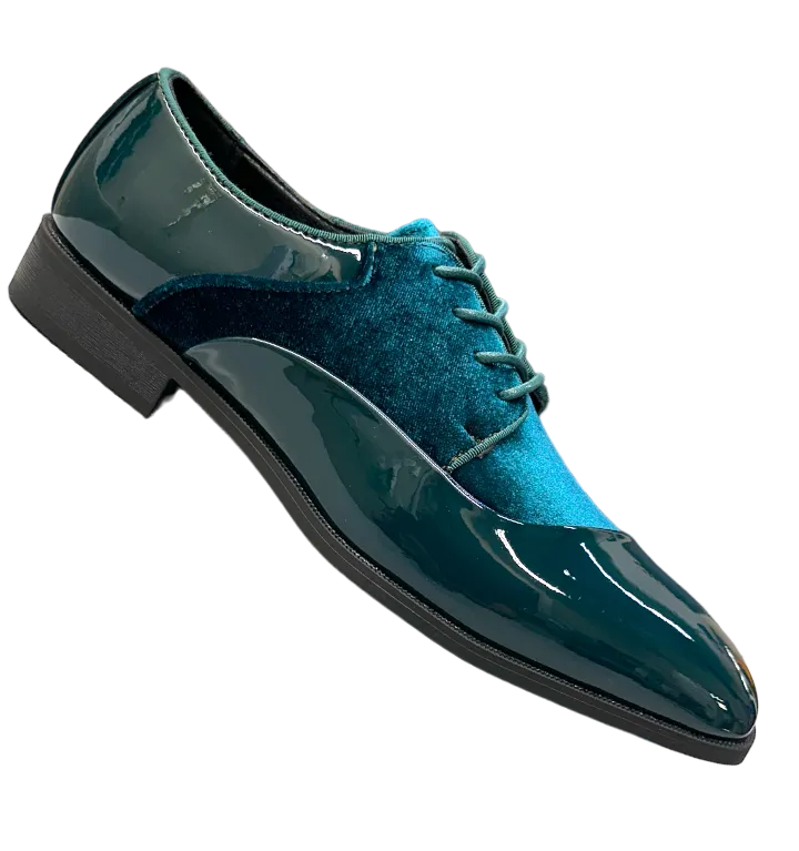 Hunter Green Men's Lace-Up Patent and velvet Dress Shoes