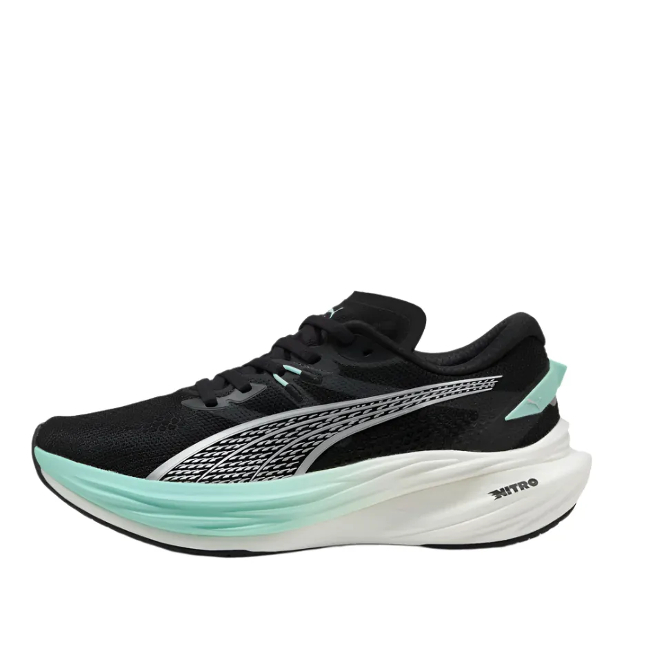 Silent Walk Lace Closure PUMA Women's Deviate NITRO 3 Running Shoes in PUMA Black/Mint Melt AW25