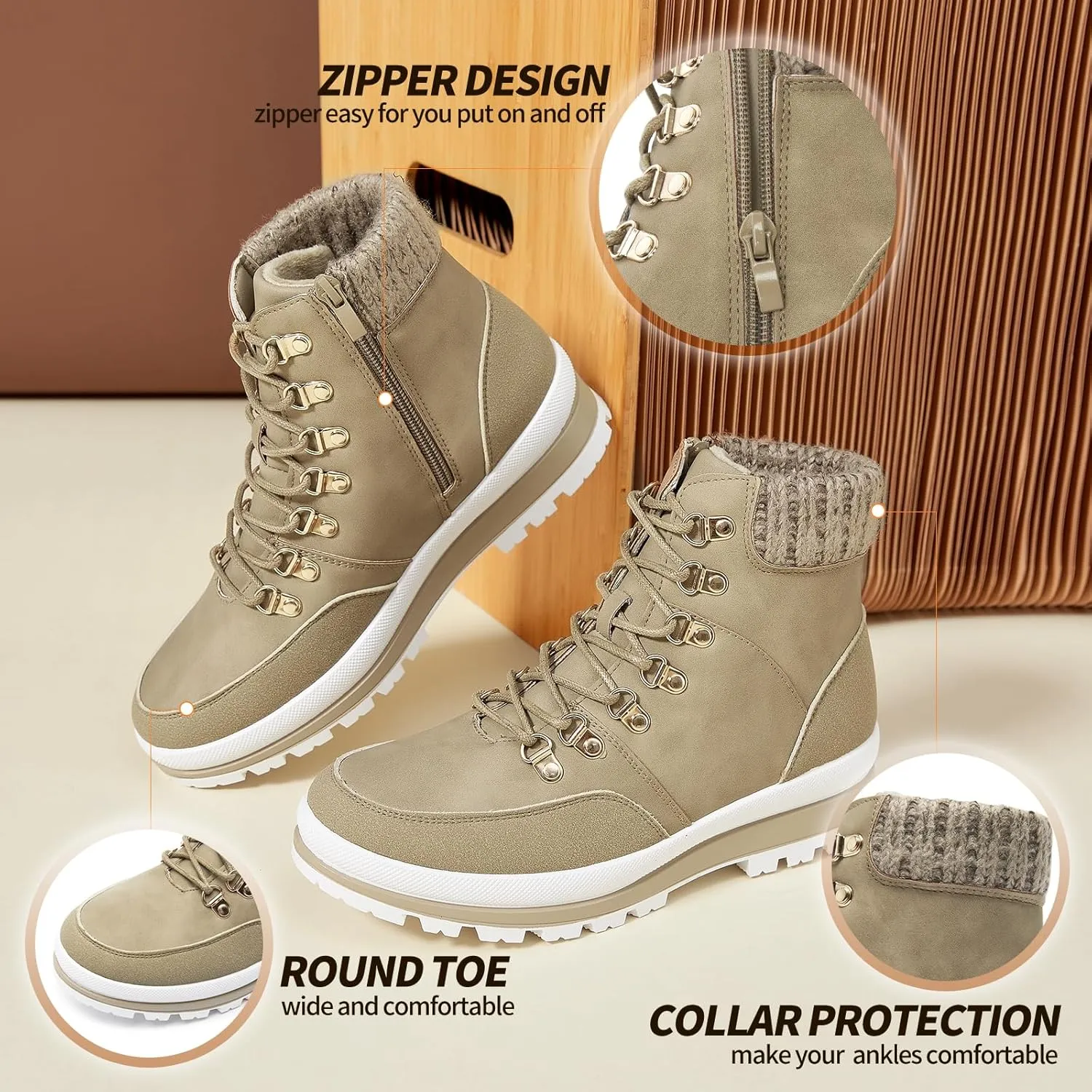 HYPOCRUTE Winter Snow Boots for Women Water Resistant Hiking Work Boots Womens Snow Ankle Boots Comfortable Outdoor Shoes