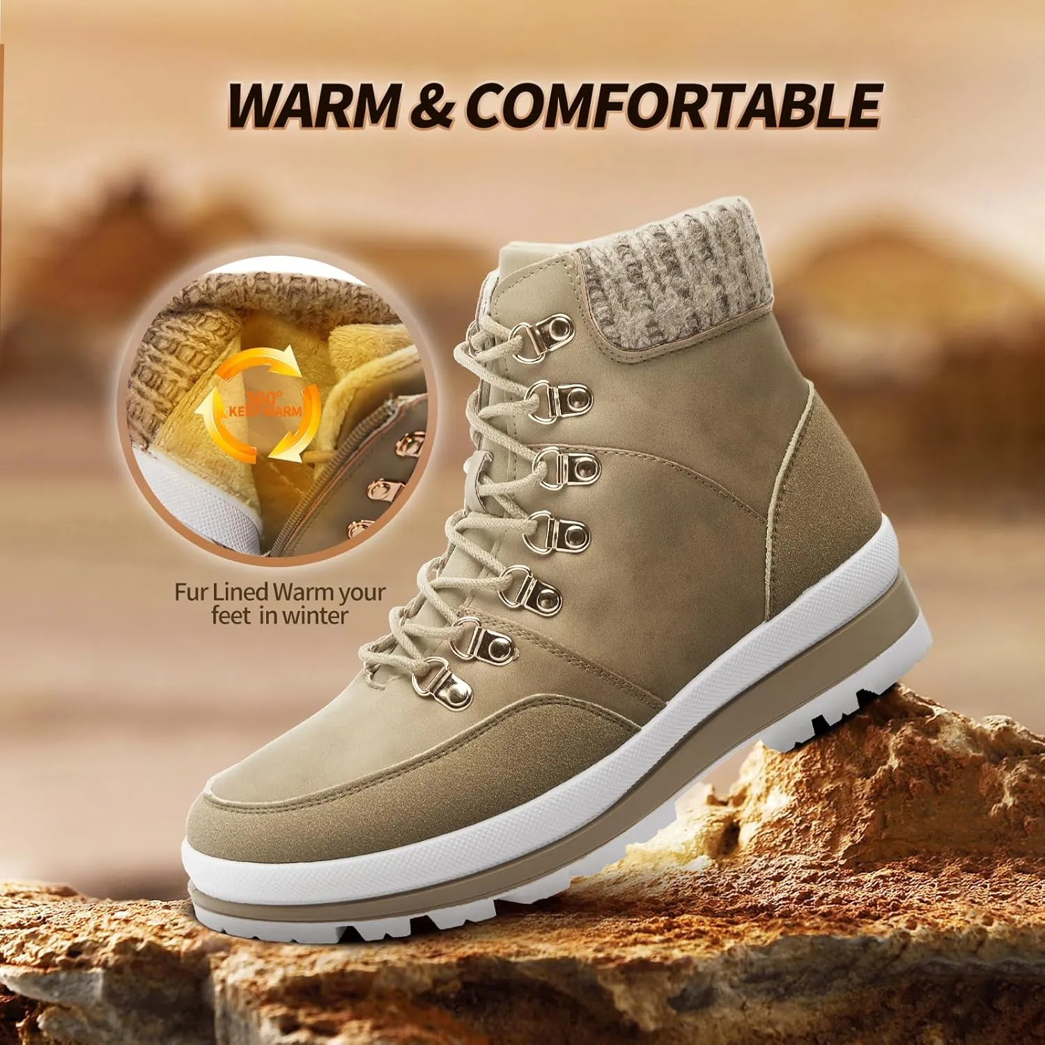 HYPOCRUTE Winter Snow Boots for Women Water Resistant Hiking Work Boots Womens Snow Ankle Boots Comfortable Outdoor Shoes
