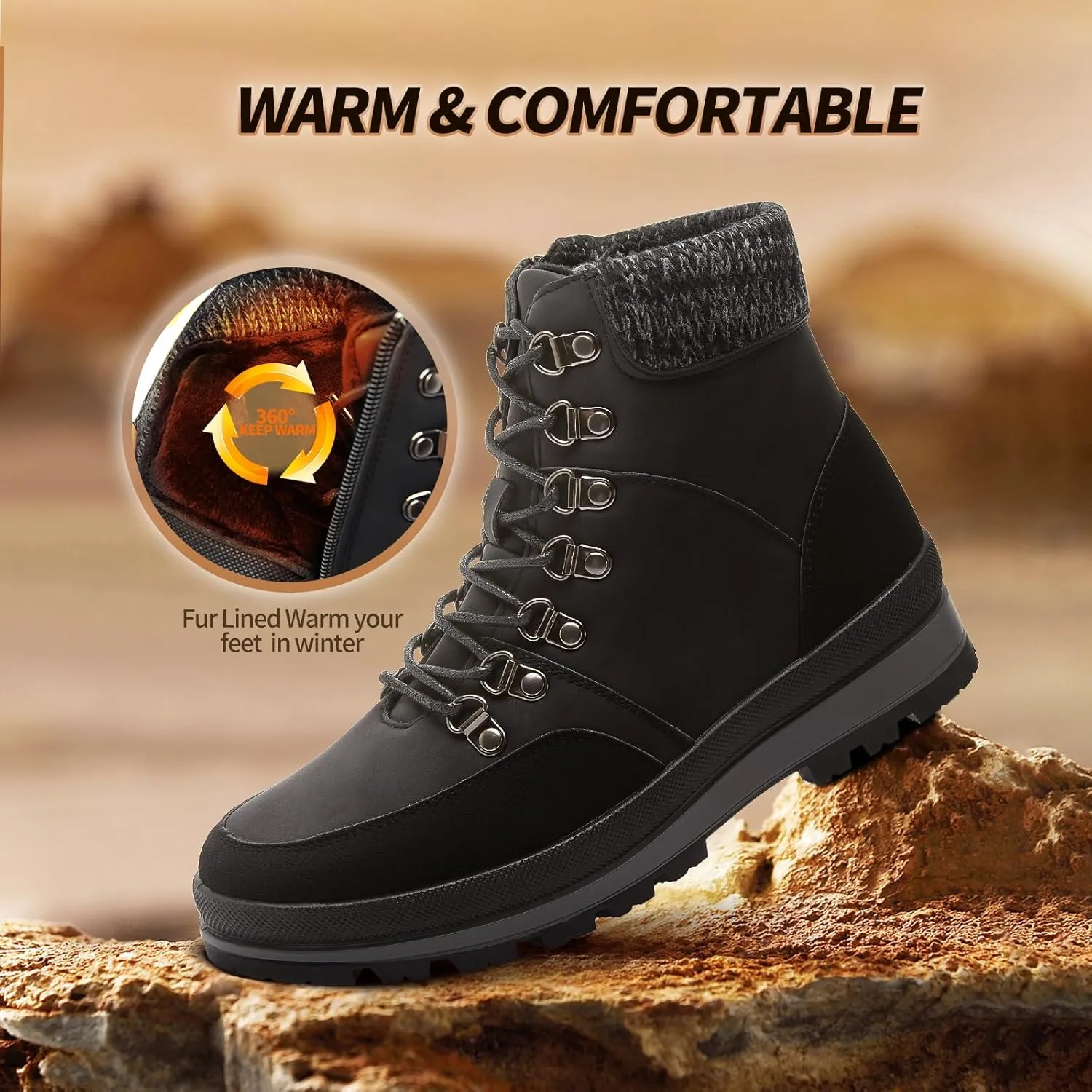 HYPOCRUTE Winter Snow Boots for Women Water Resistant Hiking Work Boots Womens Snow Ankle Boots Comfortable Outdoor Shoes