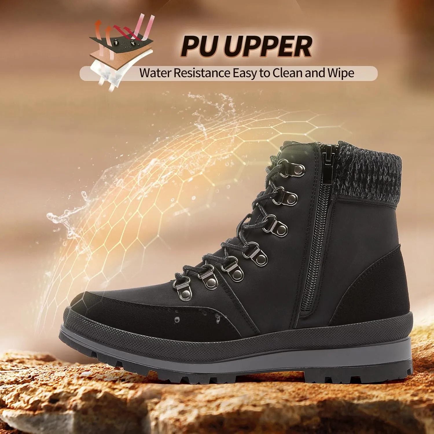 HYPOCRUTE Winter Snow Boots for Women Water Resistant Hiking Work Boots Womens Snow Ankle Boots Comfortable Outdoor Shoes