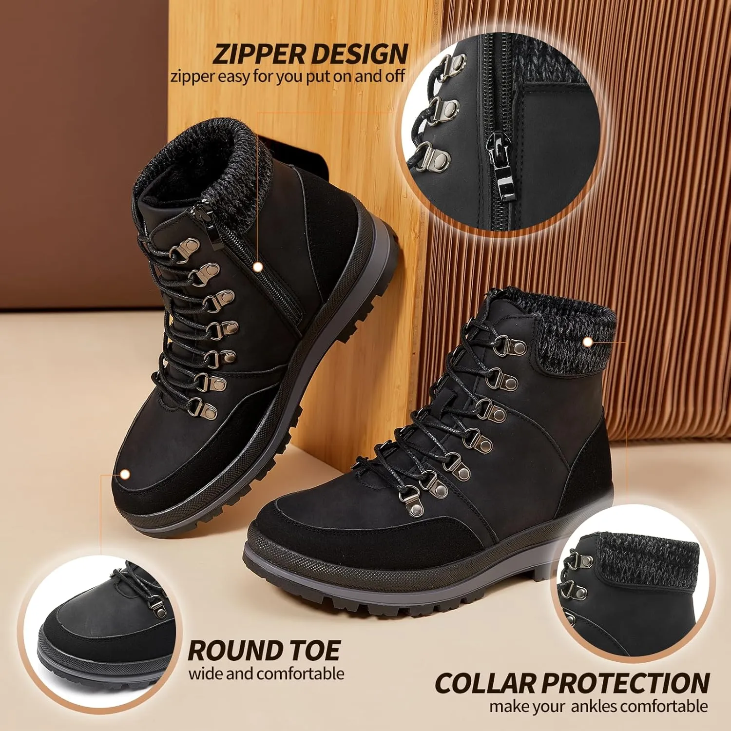 HYPOCRUTE Winter Snow Boots for Women Water Resistant Hiking Work Boots Womens Snow Ankle Boots Comfortable Outdoor Shoes