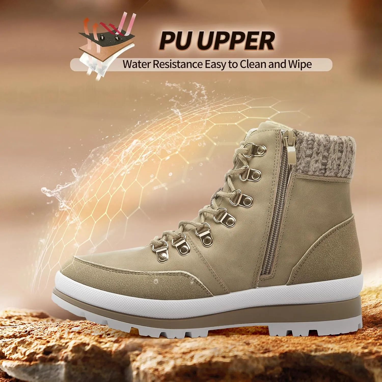 HYPOCRUTE Winter Snow Boots for Women Water Resistant Hiking Work Boots Womens Snow Ankle Boots Comfortable Outdoor Shoes