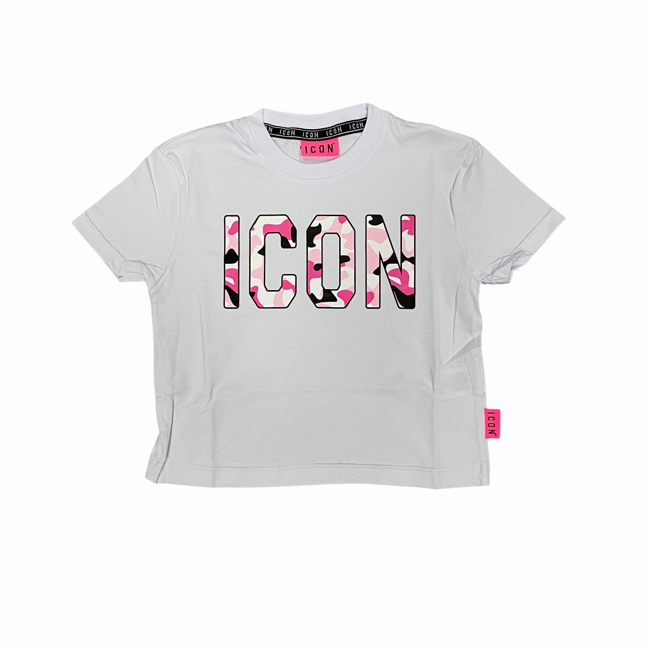 Icon maglietta manica corta da ragazza con logo camu IGKSS00528 bianco-rosa Easy-Going Style Simple Yet Elegant