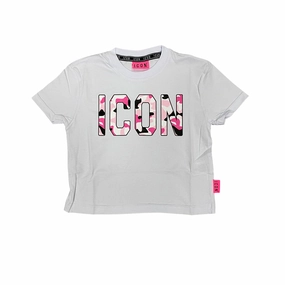 Icon maglietta manica corta da ragazza con logo camu IGKSS00528 bianco-rosa Easy-Going Style Simple Yet Elegant