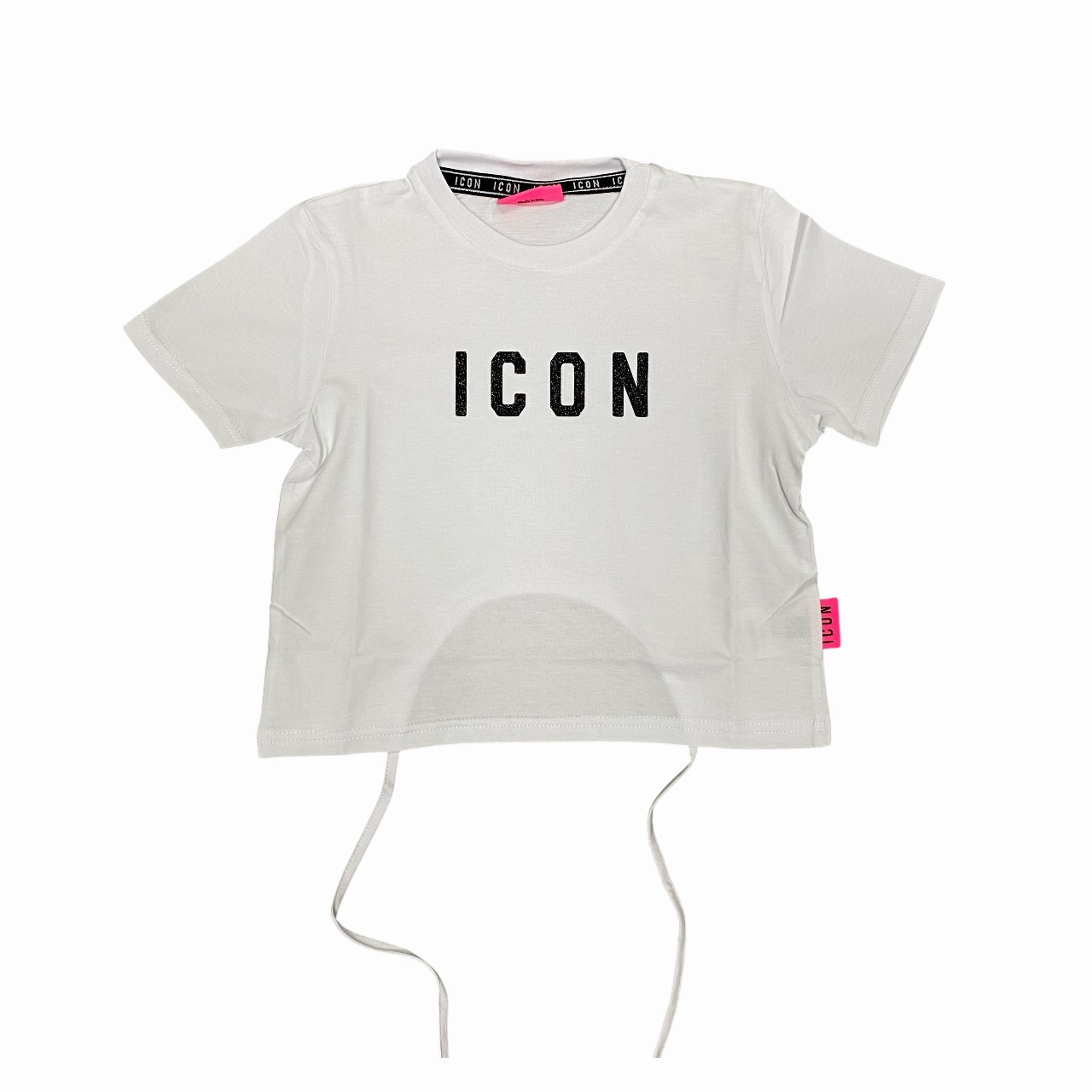 Icon maglietta manica corta da ragazza con logo glitter IGKSS00538 1000 bianco-nero Soft Fabric DoubleStitchedHem