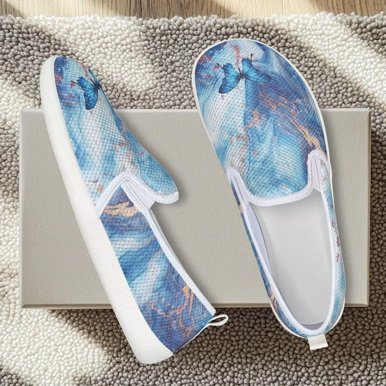 Jeiento Butterfly Slip-On Loafers for Women Casual Shoes Outdoor Mesh Shoes