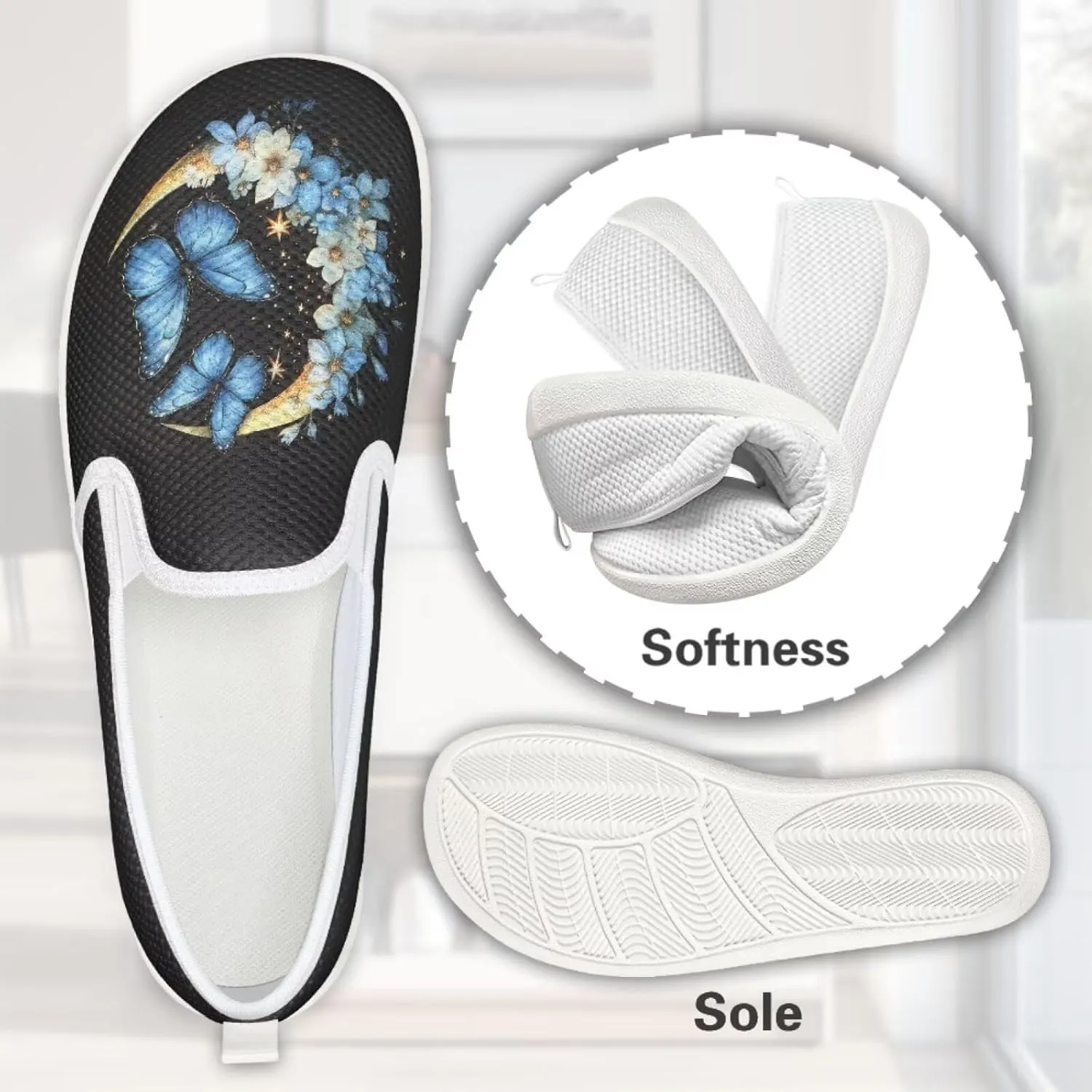 Jeiento Butterfly Slip-On Loafers for Women Casual Shoes Outdoor Mesh Shoes