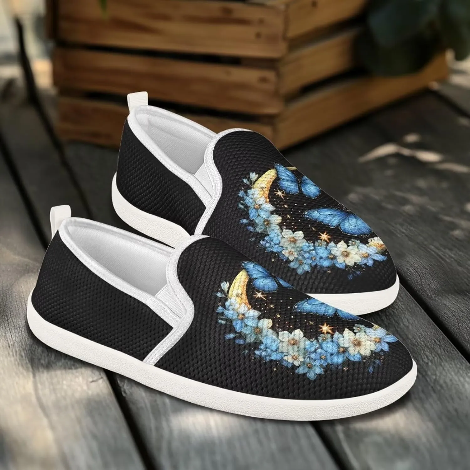 Jeiento Butterfly Slip-On Loafers for Women Casual Shoes Outdoor Mesh Shoes
