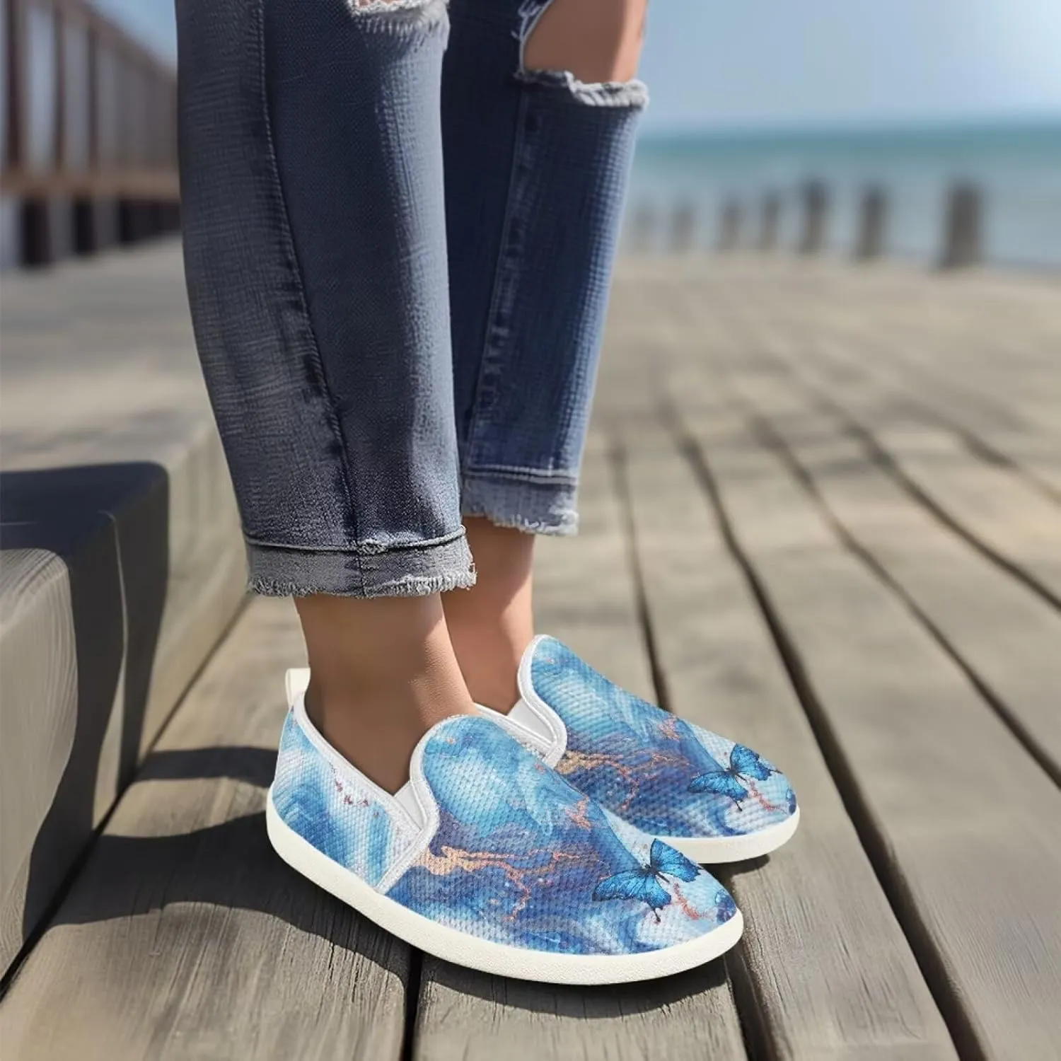 Jeiento Butterfly Slip-On Loafers for Women Casual Shoes Outdoor Mesh Shoes