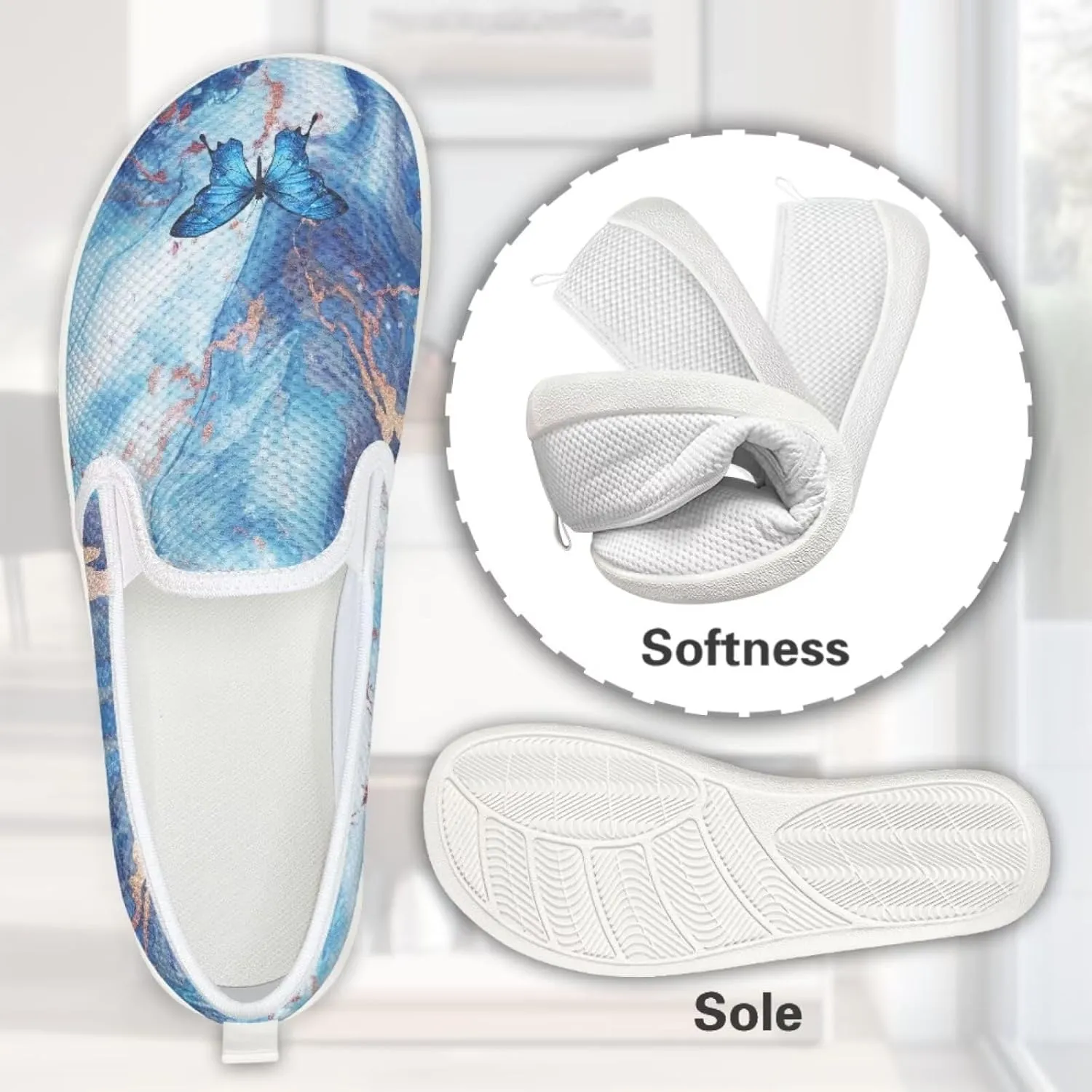 Jeiento Butterfly Slip-On Loafers for Women Casual Shoes Outdoor Mesh Shoes