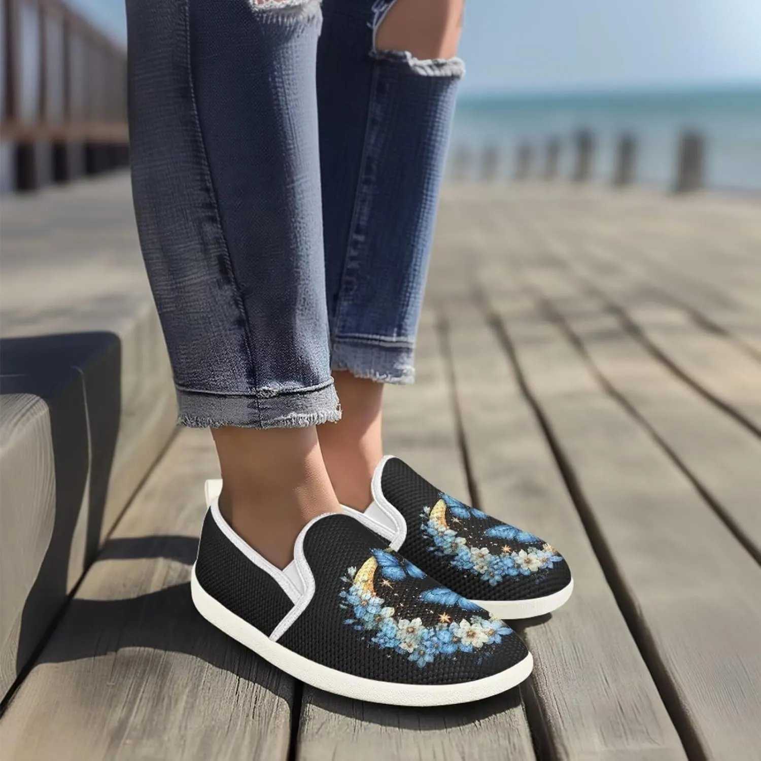 Jeiento Butterfly Slip-On Loafers for Women Casual Shoes Outdoor Mesh Shoes