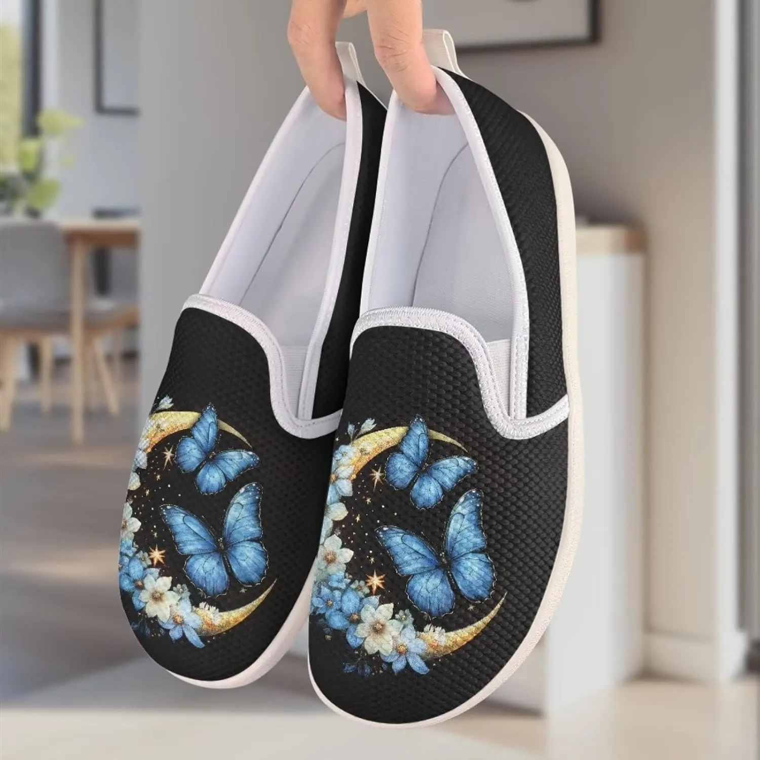 Jeiento Butterfly Slip-On Loafers for Women Casual Shoes Outdoor Mesh Shoes