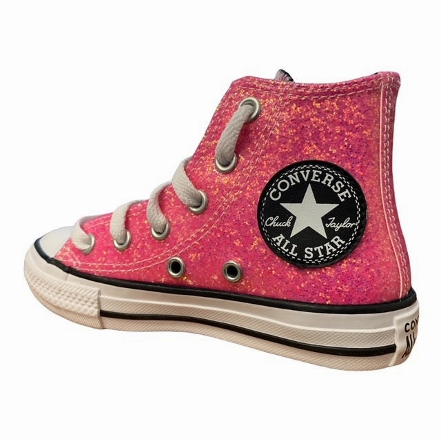 Converse scarpa sneakers da ragazza Chuck Taylor All Star Glitter  672098C rosa nero Low Profile Midsole