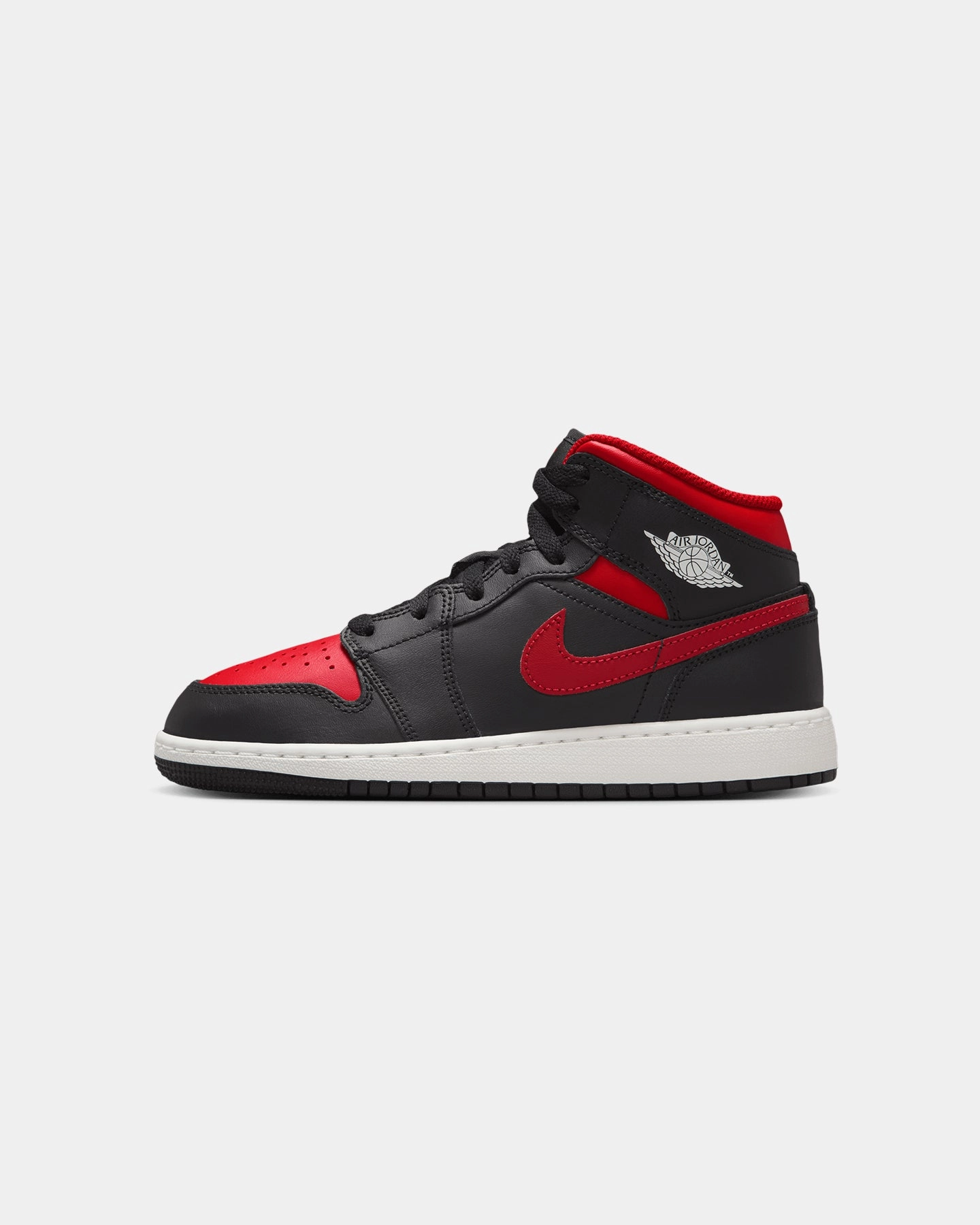 Jordan Kids' Air Jordan 1 Mid (GS) Black/Varsity Red LightweightSole Non Slip Tread