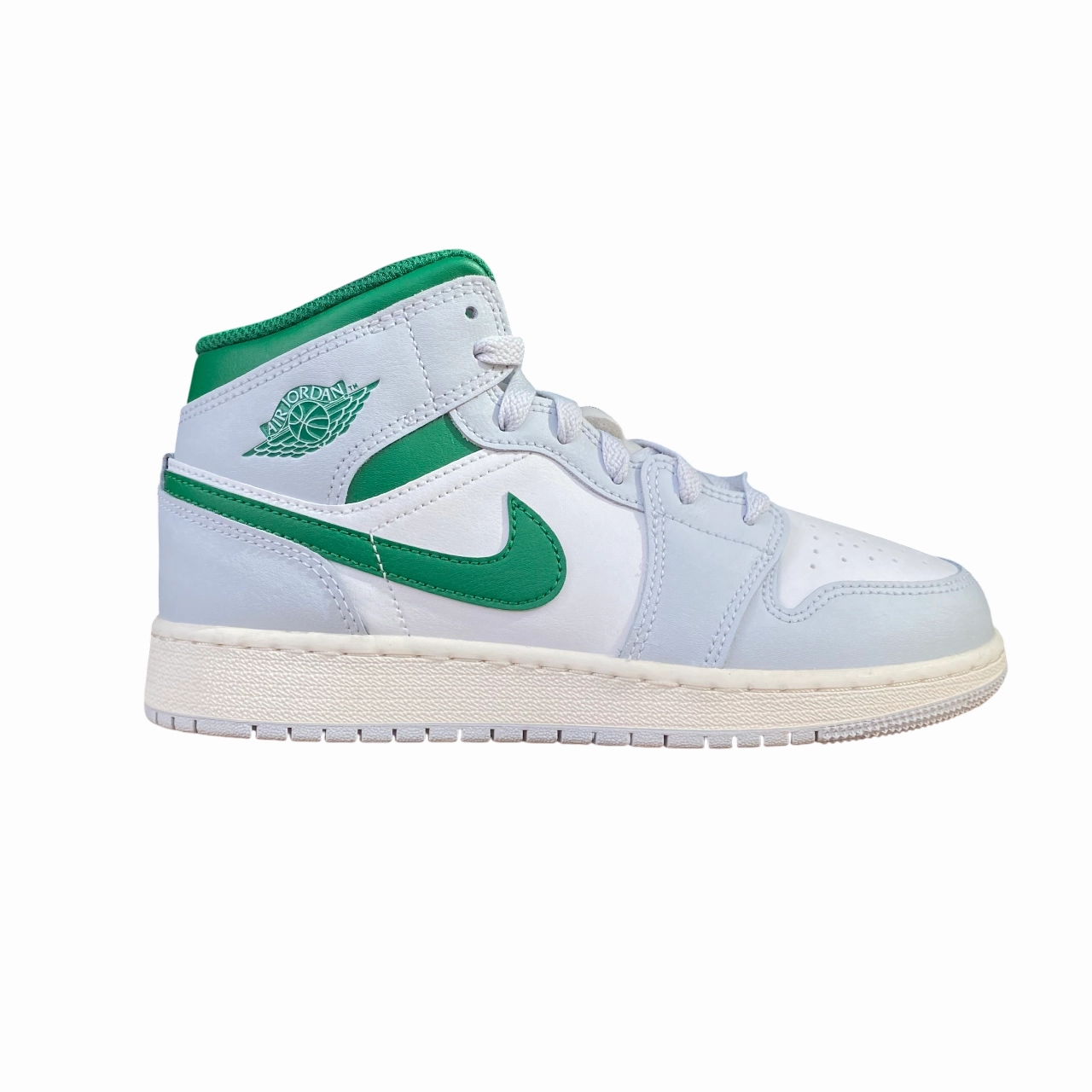 plyometric training running shoes Monolithic Design Jordan scarpa sneakers junior Air Jordan 1 Mid DQ8423-142 bianco-platino-verde