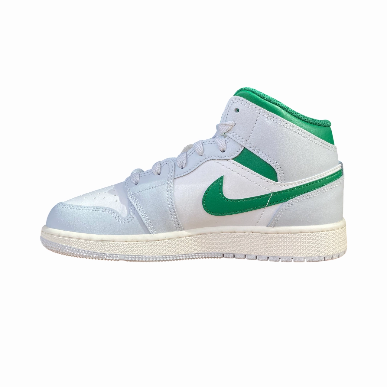 Jordan scarpa sneakers junior Air Jordan 1 Mid DQ8423-142 bianco-platino-verde Reinforced Eyelet Durability