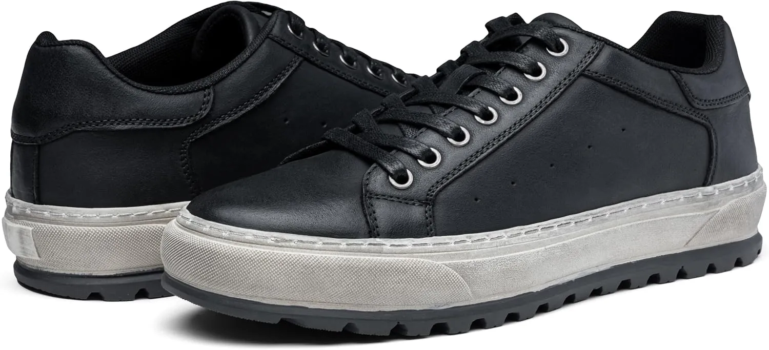 Jousen Men's Brown Leather Casual Fashion Sneakers