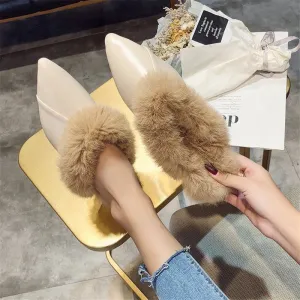 kamames Animal Fur Slides Slippers Women Lady Natural Rabbit Mules Flip Flops Female Fluffy Fur Indoor Sandals Plush Shoes mules