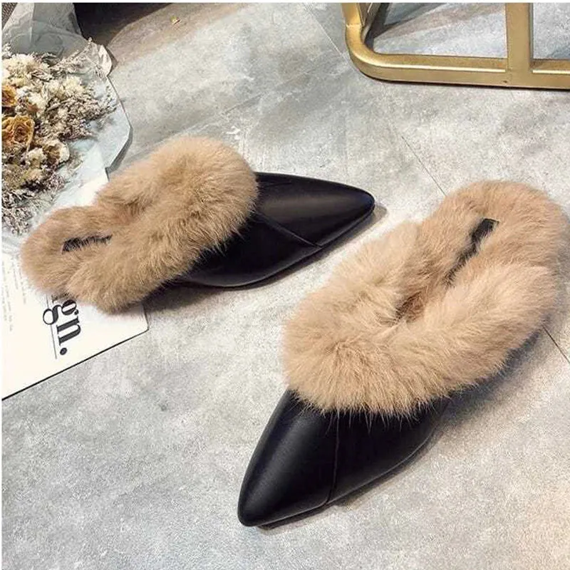 kamames Animal Fur Slides Slippers Women Lady Natural Rabbit Mules Flip Flops Female Fluffy Fur Indoor Sandals Plush Shoes mules