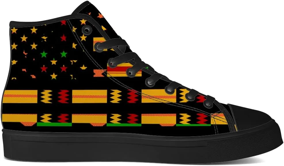 Kente High Top Canvas Shoes Mens Womens American Flag High Top Sneakers African Shoes Gifts for Men Women