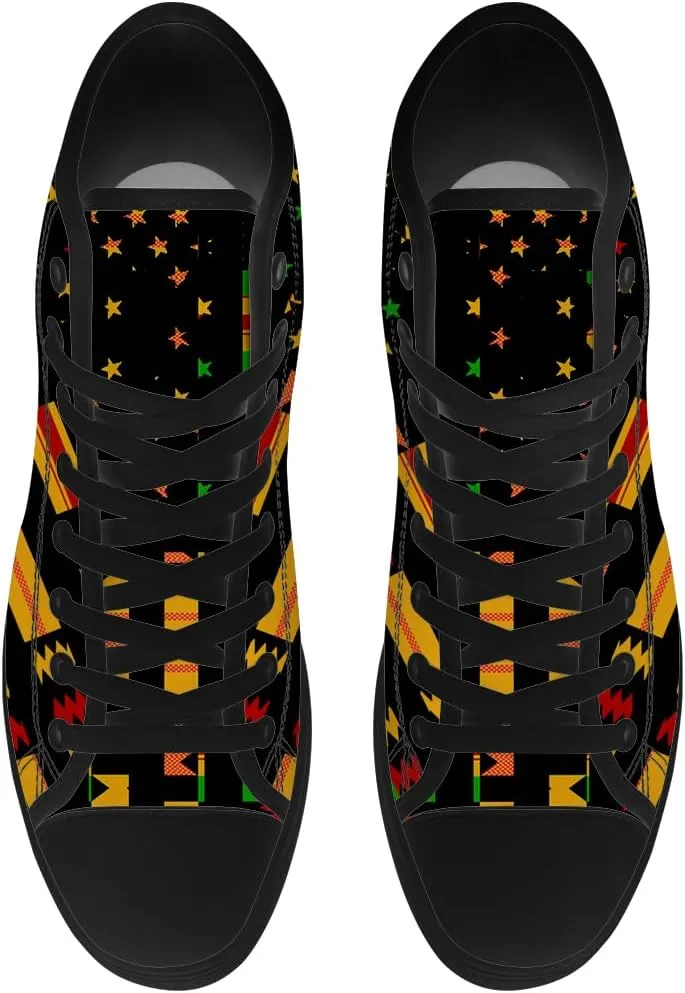 Kente High Top Canvas Shoes Mens Womens American Flag High Top Sneakers African Shoes Gifts for Men Women